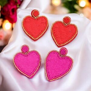 Handmade Beaded Heart-shaped Earrings ❤️🩷